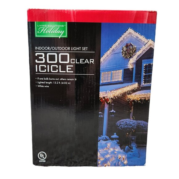 Living Solutions Indoor Outdoor 300 Clear Icicle String Light Set NIB - Picture 1 of 2
